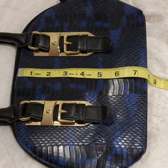 Embossed Python Small Bowler Bag Purse - Picture 8 of 11